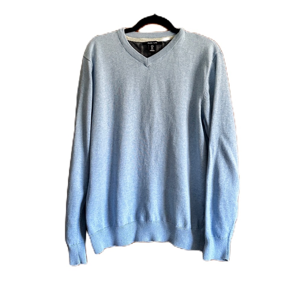 Men’s Light Blue Mark Law V-Neck Sweater 100% Cotton Size Large